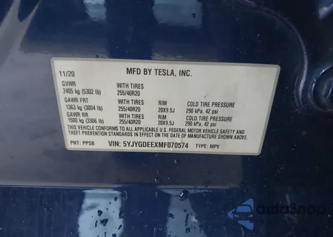 2021 Tesla Model Y Long Range Dual Motor All-Wheel Drive from USA, damaged, VIN 5YJYGDEEXMF070574